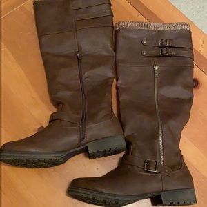 Brown leather boots